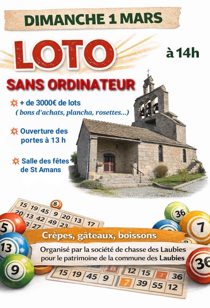 Loto pour le patrimoine des Laubies 1er mars 2026