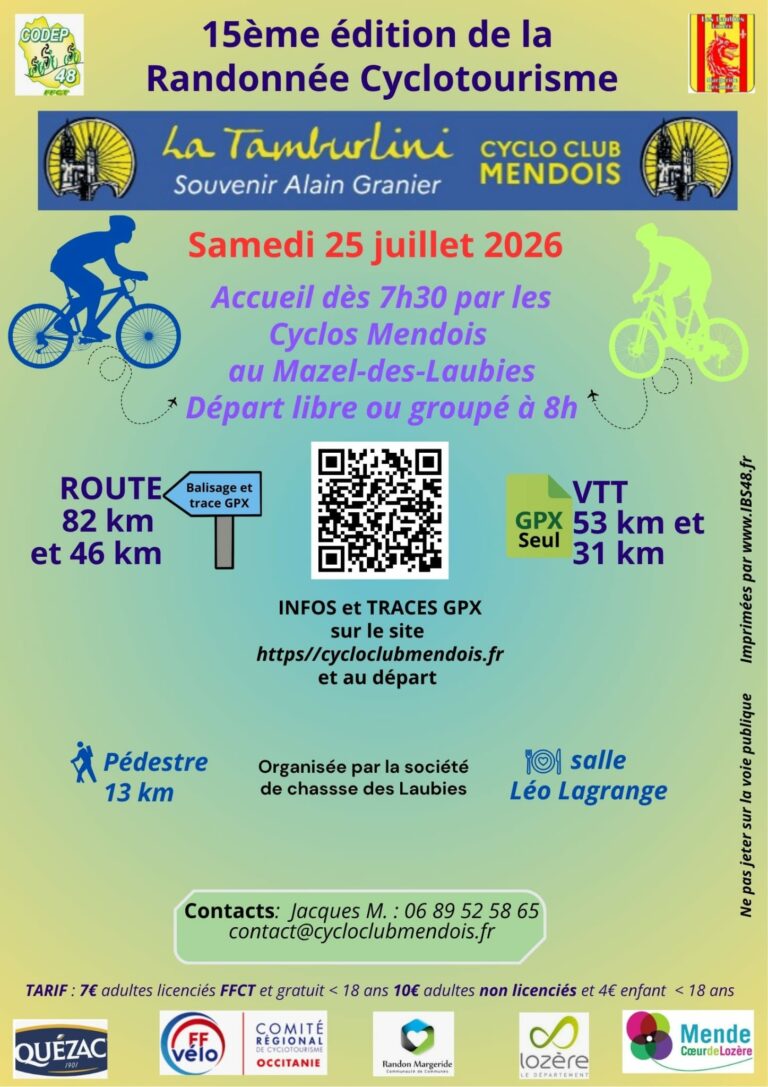 🚵🚴🚶La Tamburlini 25 juillet 2026